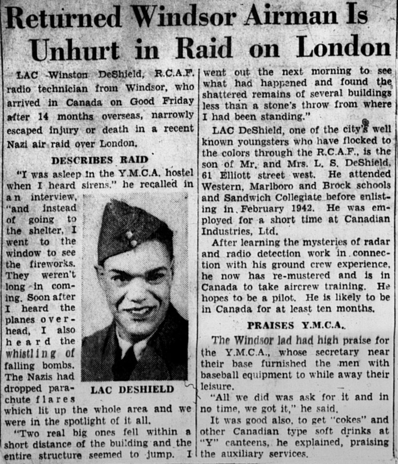 Windsor Soldier  Lac DeShield of 61 Elliot St. E. Returns from Duty