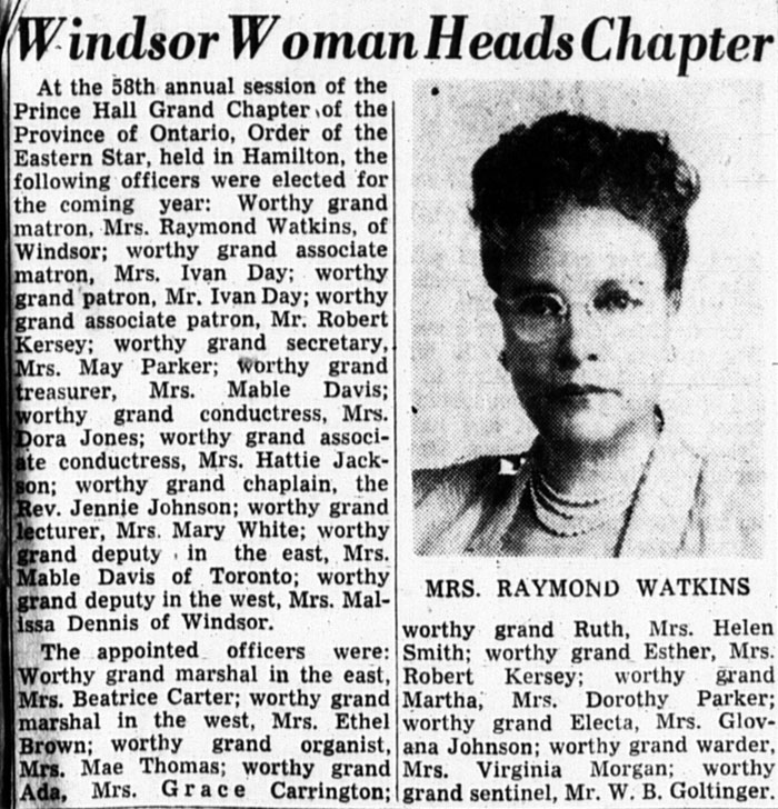 Mrs. Raymond Watkins is named Worthy Grandmatron