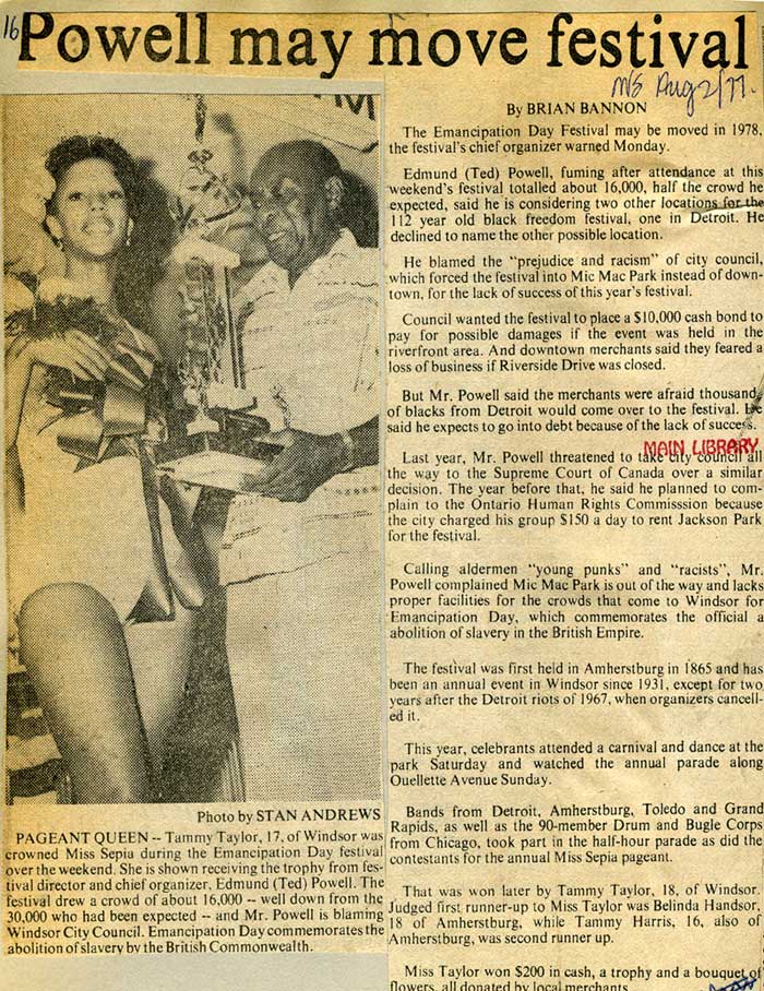 Miss Sepia 1977 with Edmund Powell (Windsor Star 2/08/1977)