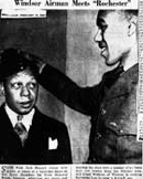 Lloyd Watkins (RCAF) of Windsor meets stars from Jack Bennys troupe 