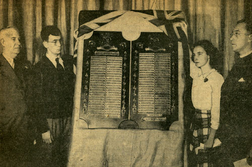Dedication services for Tablets of Memory to the 105 Patterson students killed in WWII  Windsor Star 12/11/1947 