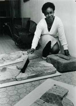 Elise Harding Davis restores gravestones, photo courtesy of the Windsor Star 2/10/1988