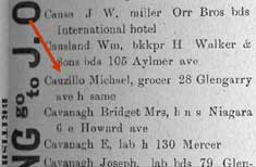 1893 City Directory Listing for Michael Cauzillo, Native of Genoa,  Who Ran One of This Areas First Italian Businesses