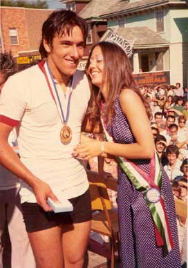 P10754 - Aldo Sfalcin with Miss Italia following the Erie Street bike race, 1975.  Courtesy of Aldo Sfalcin