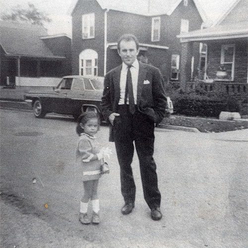 Windsor 1967 � Tarcisio Baldassa and his daughter Mara, in front of their small house 