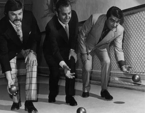 P10805 - Windsors first indoor bocce courts at the Caboto Club, September 19th, 1972.  From left:  Ron Moro, club manager, Domenic Cantagallo, president, and Sergio Schincariol, building committee chairman.  Courtesy of the Windsor Star